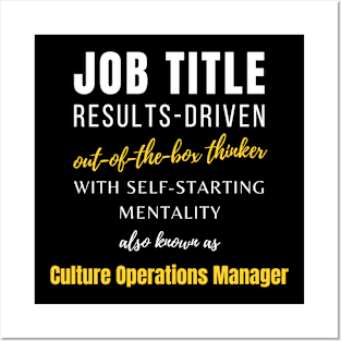 Culture Operations Manager | Colleagues Management Promotions Funny Jobs Posters and Art